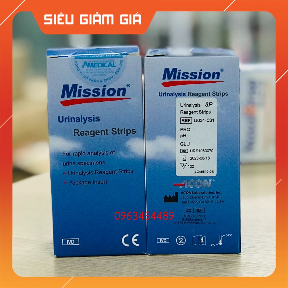 Que thử nước tiểu 3 thông số ACON Mission (Glu/pH/Pro) hộp 100 que