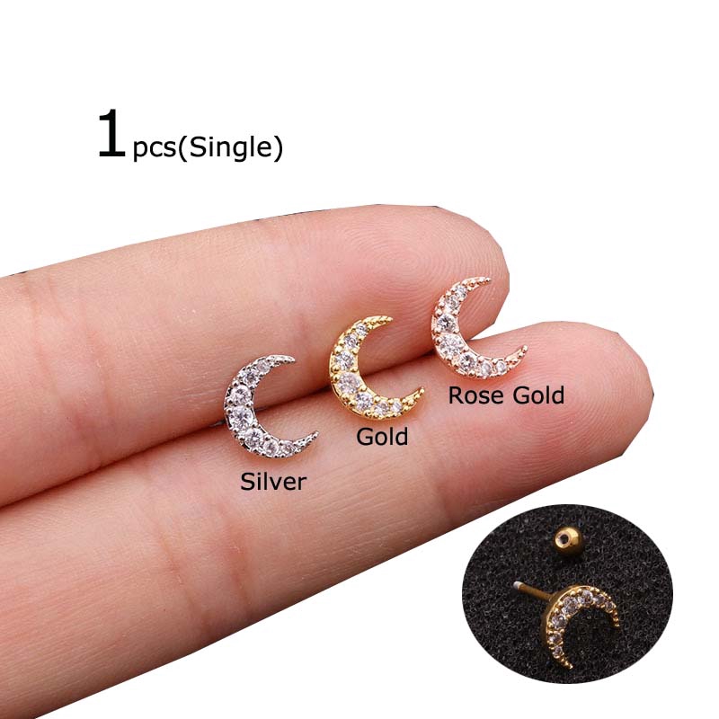 1 Khuyên Tai Hình Mặt Trăng Nhỏ Dài 6mm 20g