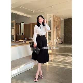 Chân váy dạ xếp ly 1/2 kèm đai