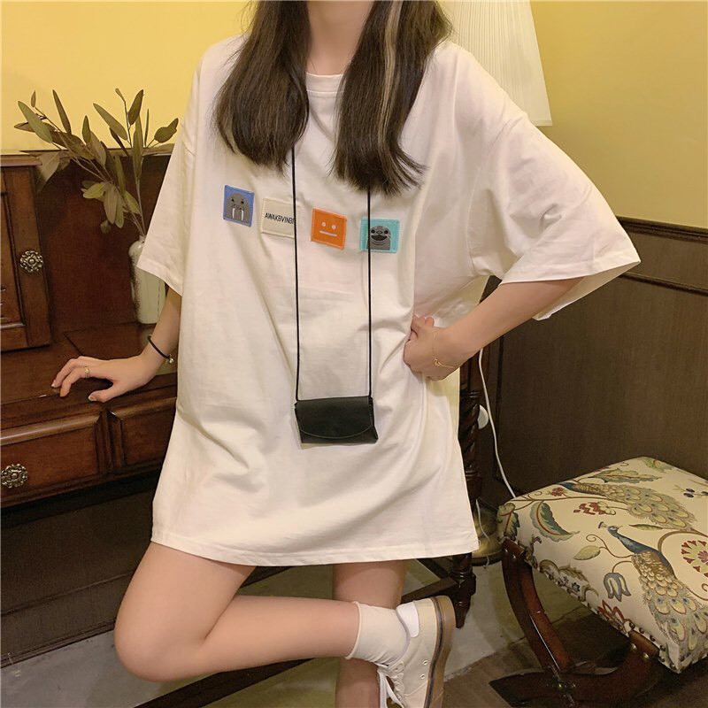 Áo thun tay lỡ form rộng - phông nam nữ cotton oversize - T shirt thêu 4 logo - 2N Unisex