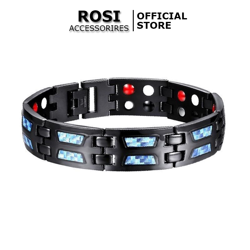 Vòng đeo tay nam châm sợi carbon, lắc tay nam màu đen tuyền cực đẹp