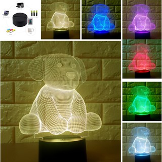 ĐÈN LED 3D CHÓ CON-16 MÀU -ĐIỀU KHIỂN TỪ XA