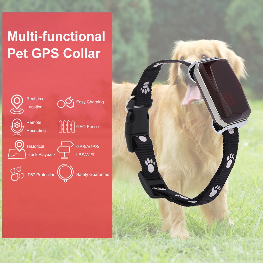 Ĩ Smart GPS Tracker GSM Pet Position Collar IP67 Protection Location Tracker Multiple Positioning Mode Geo-Fence SOS Rea