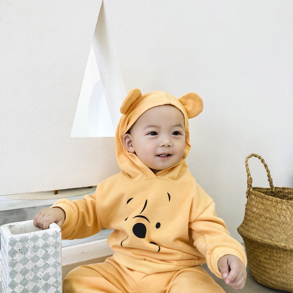 Bộ Đồ Nỉ Cotton Body Liền Thân Hình Gấu Dành Cho Bé - TD12 - Babi mama