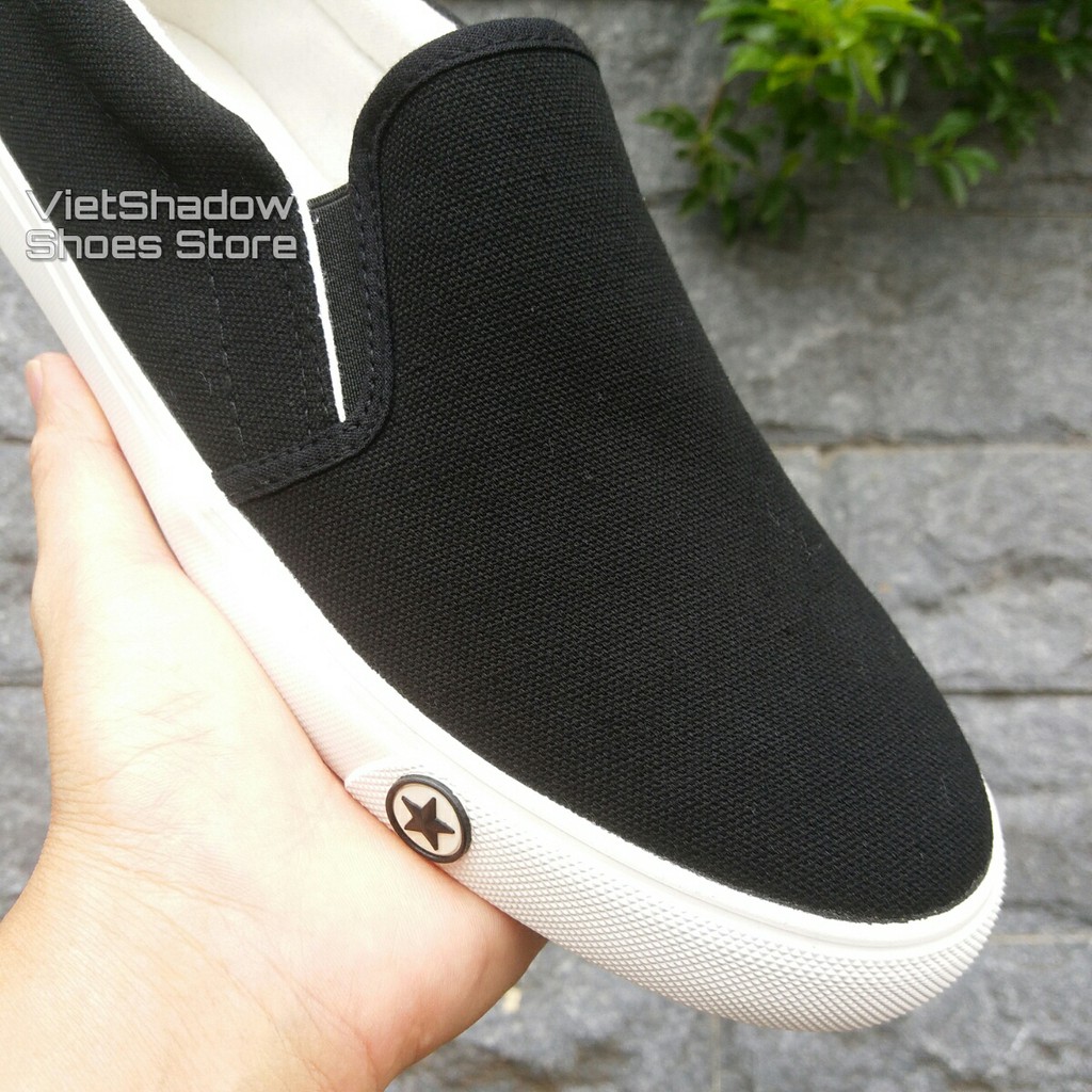 Slip on nam nữ - Giày lười vải &quot;little star&quot; - Vải thô 3 màu đen, trắng và xanh navy - Mã A511