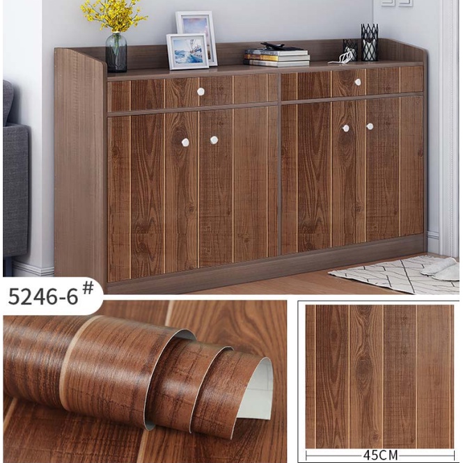 Decal giấy dán tường VÁN NÂU SỌC MỚI khổ 45cm keo sẵn