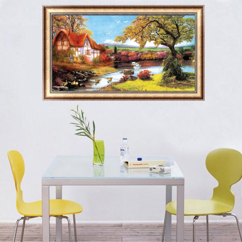 Tranh Thêu Chữ Thập Đính Đá Kim Cương 5D DIY Hình Vẽ Ngôi Nhà