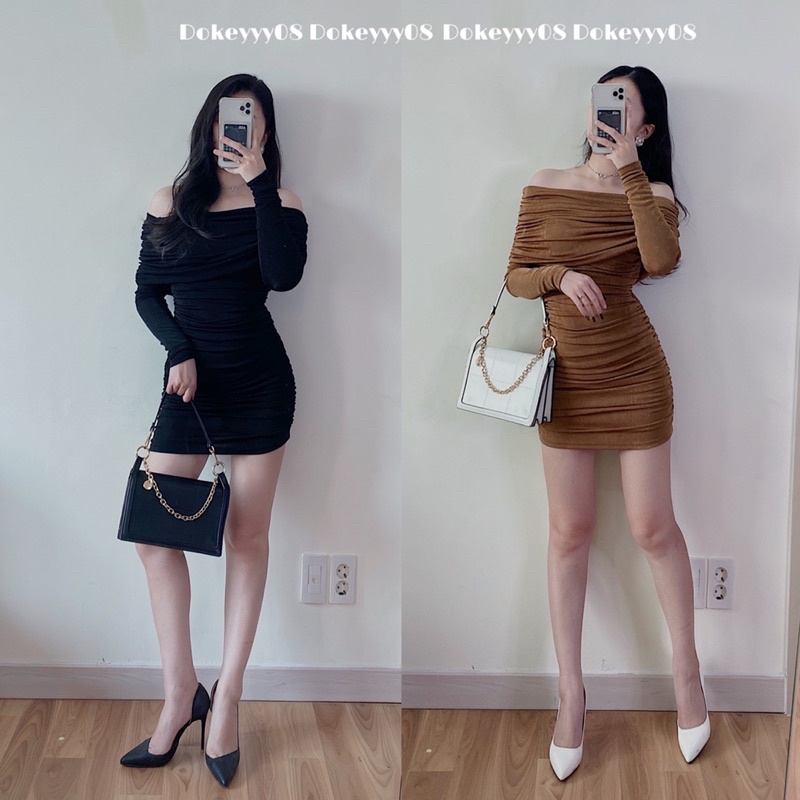 Váy body trễ vai chun rúm 637