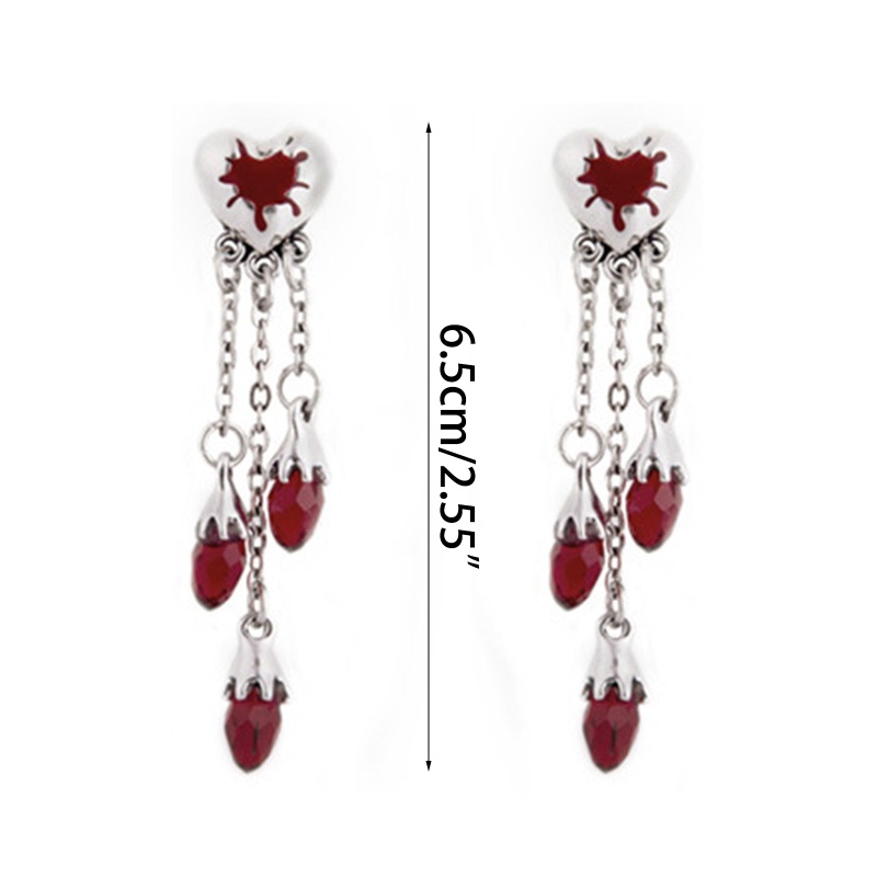 Khuyên Tai Tua Rua Hình Trái Tim Đính Đá Thủ Công Phong Cách Halloween