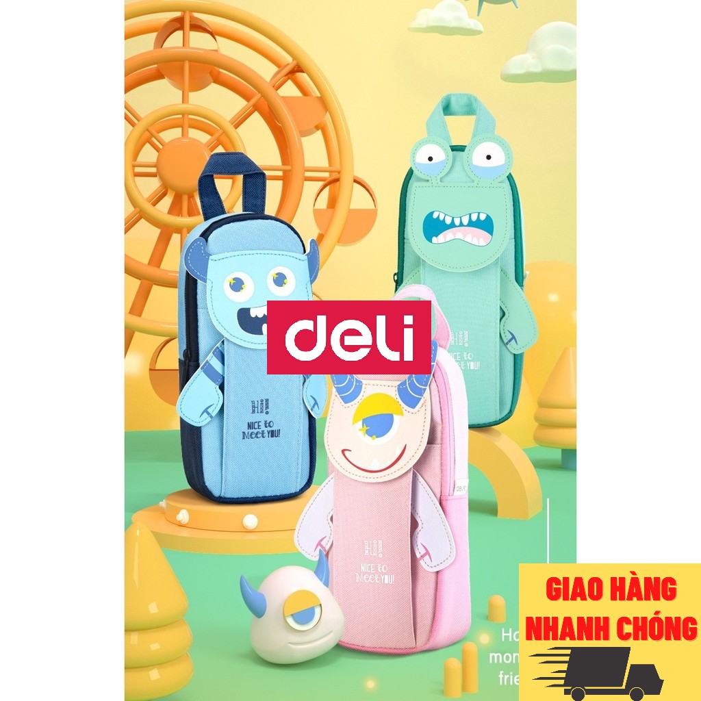 Túi vải đựng Bút viết Deli hình Monster đáng yêu khóa kéo kéo dành cho học sinh