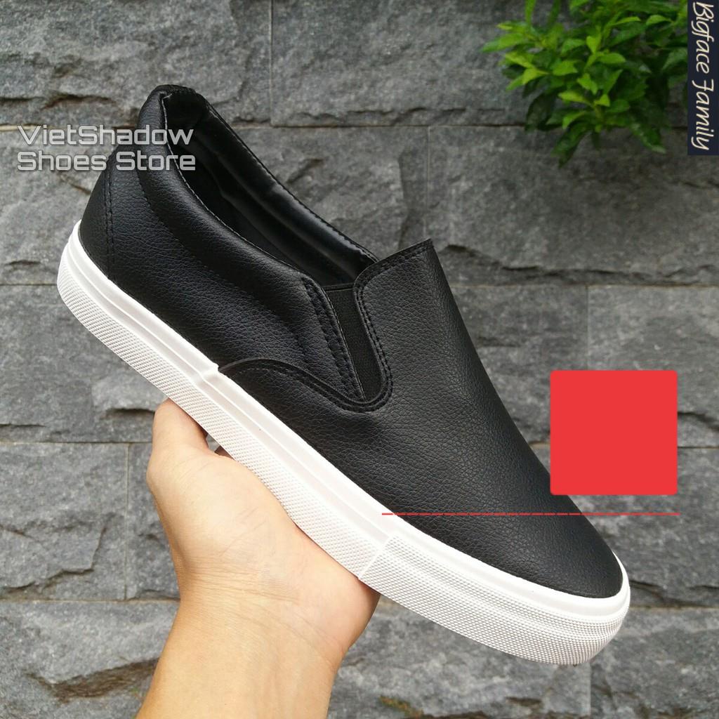 Slip on da nam - Giày lười da nam - Chất liệu da PU màu đen đế trắng và trắng full - Mã SP A568