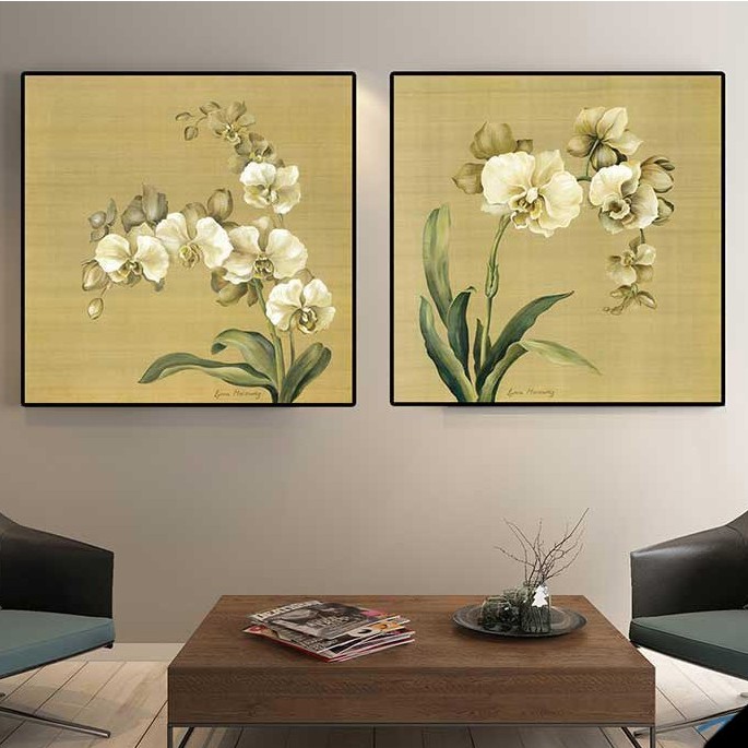 Set tranh canvas hoa trắng nền đơn giản thanh lịch phong cách hiện đại 30x30 HO0312