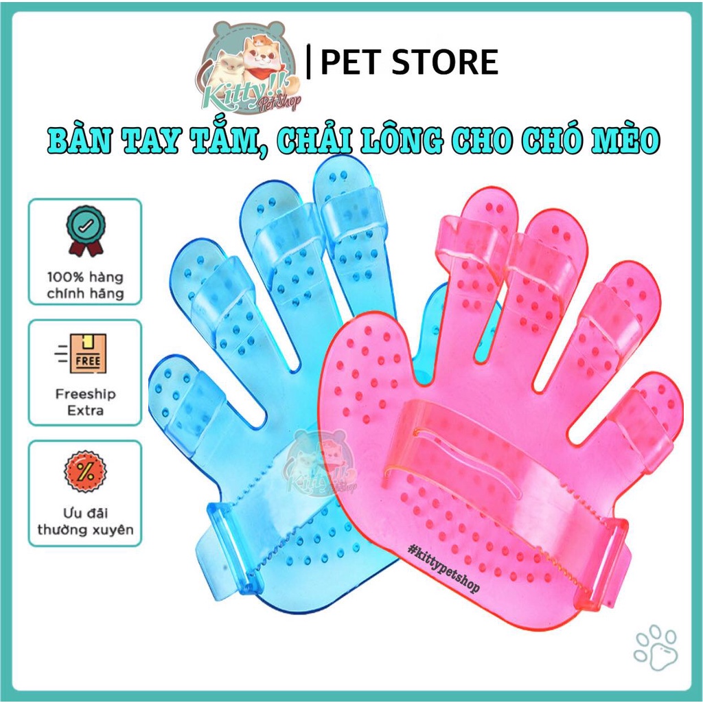 Bàn tay chải lông rụng và tắm massage cho chó mèo - phụ kiện chó mèo - bàn/găng tay chải lông - Kitty Pet Shop BMT