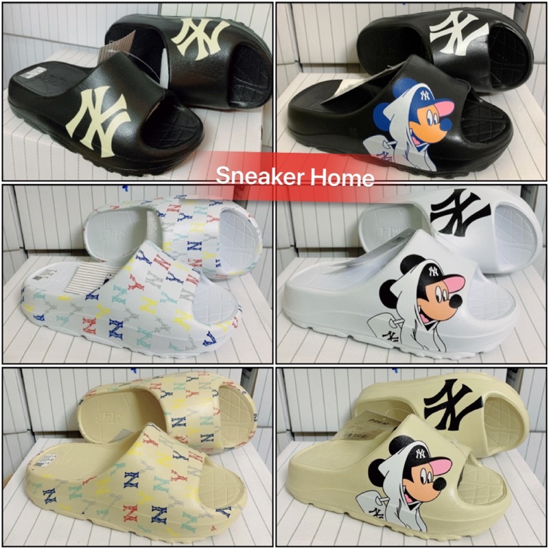 Dép M.L.B Ny Mickey dép quai ngang dép bánh mỳ nam nữ đen trắng