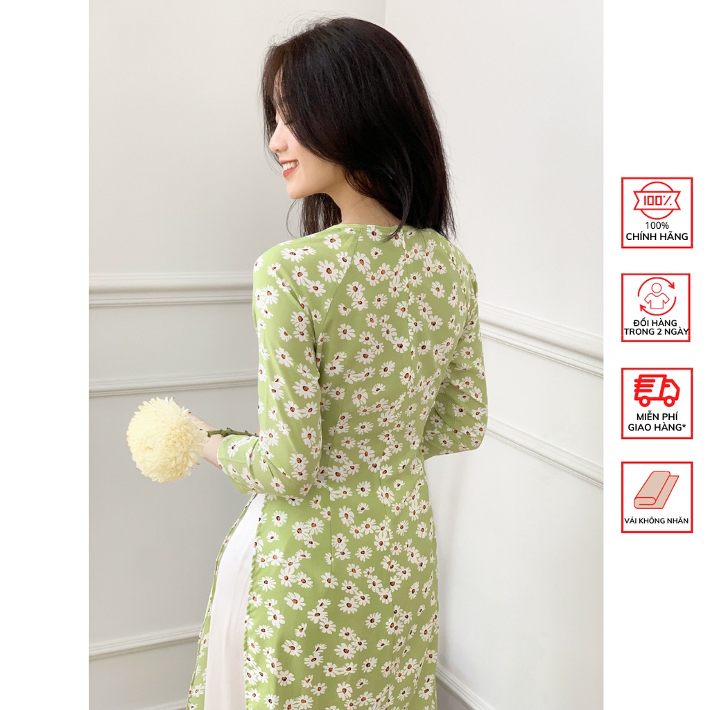 Áo Dài FOR HER Hoa Cúc Xanh Lá AD01573
