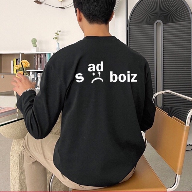 Áo sweater nỉ bông cổ tròn màu đen in sadboiz chữ trắng sadboizaintcry sadboy sadboizvibes