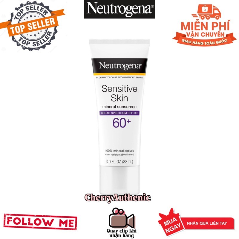 [Hàng Mỹ] Kem chống nắng dành cho da nhạy cảm Neutrogena Sensitive Skin Sunscreen Lotion SPF 60 (88ml)