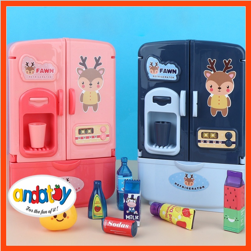 Tủ lạnh đồ chơi hai cửa mô phỏng nhỏ xinh cho bé chơi đóng vai ở nhà quà tặng sinh nhật ANDATOY AD1006