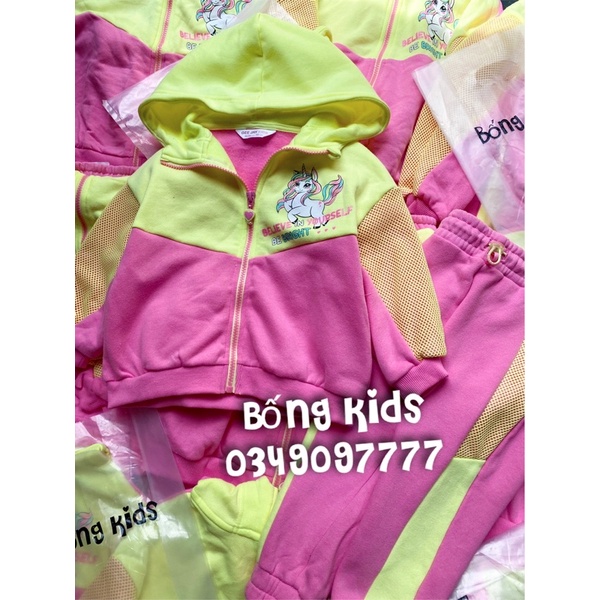 Bộ Nỉ Kéo Khoá Hoodie Bé Gái Kỳ Lân Hồng/Vàng GJ