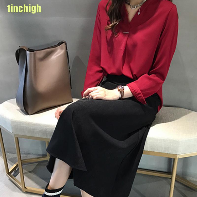 Áo Sơ Mi Tay Dài Cổ Trái Tim Màu Trơn Thiết Kế Đơn Giản Cho Nữ