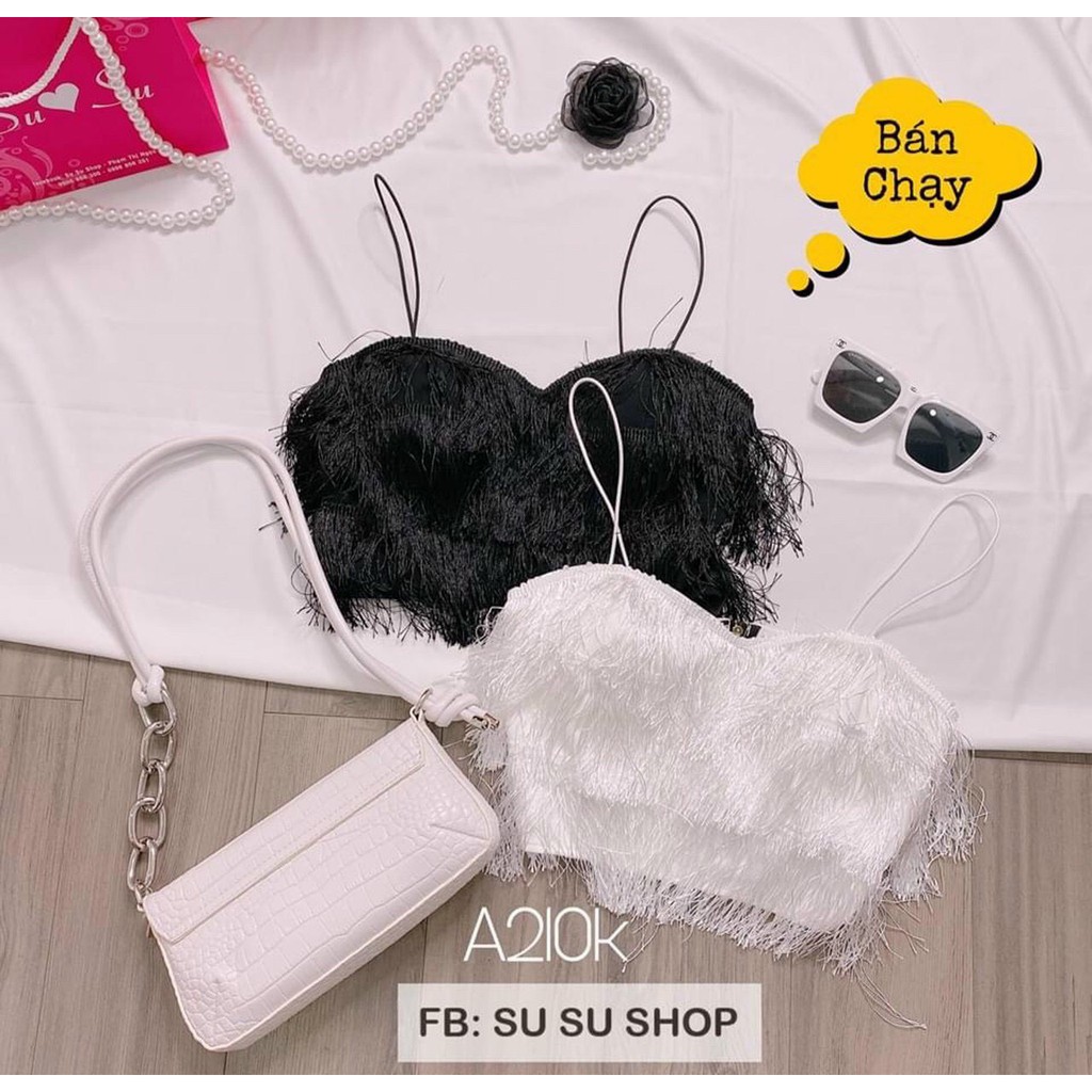 Áo 2 dây bra tua rua dáng croptop sexy