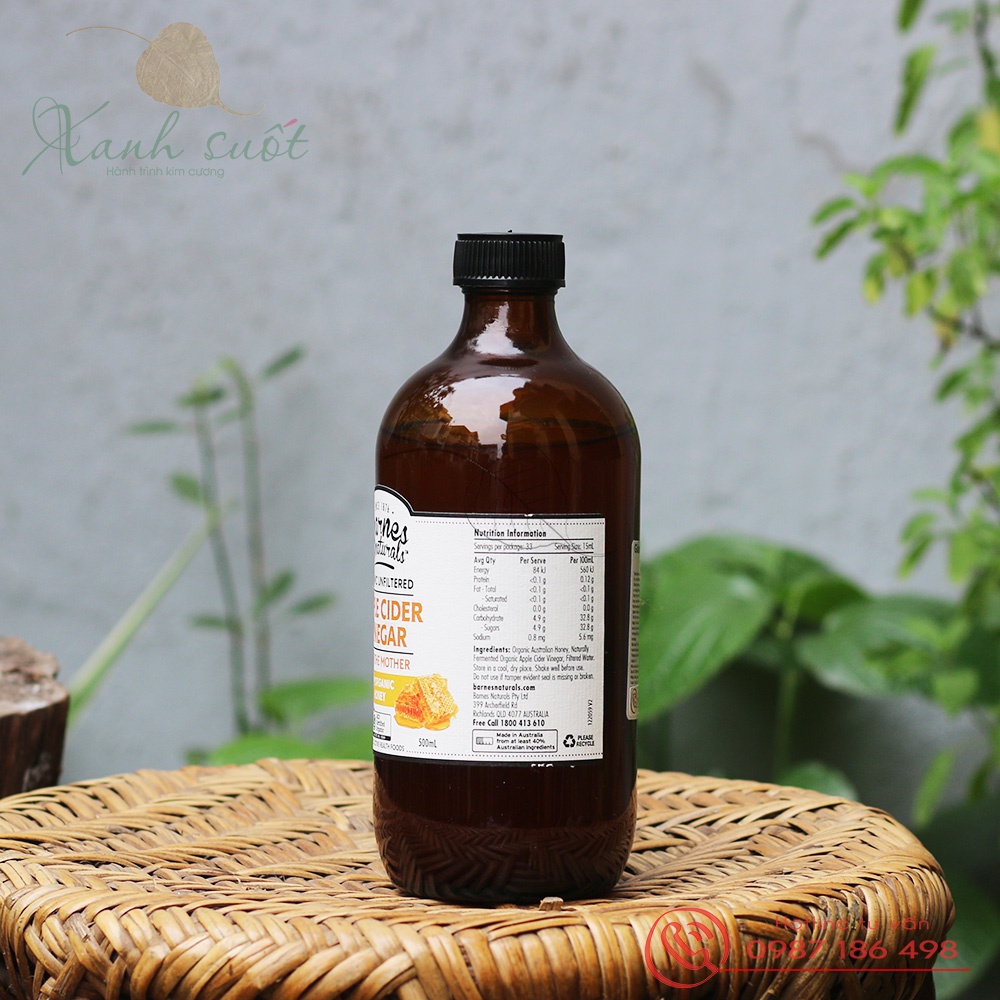 [Barnes Naturals] Giấm Táo Hữu Cơ- Có Giấm Cái- Apple Cider Vinegar With The Mother- Thơm, Ngon, Giữ Nguyên [Xanh Suốt]