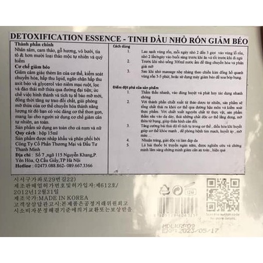 CHACOL TINH CHẤT NHỎ RỐN GIẢM CÂN DETOX HÀN QUỐC