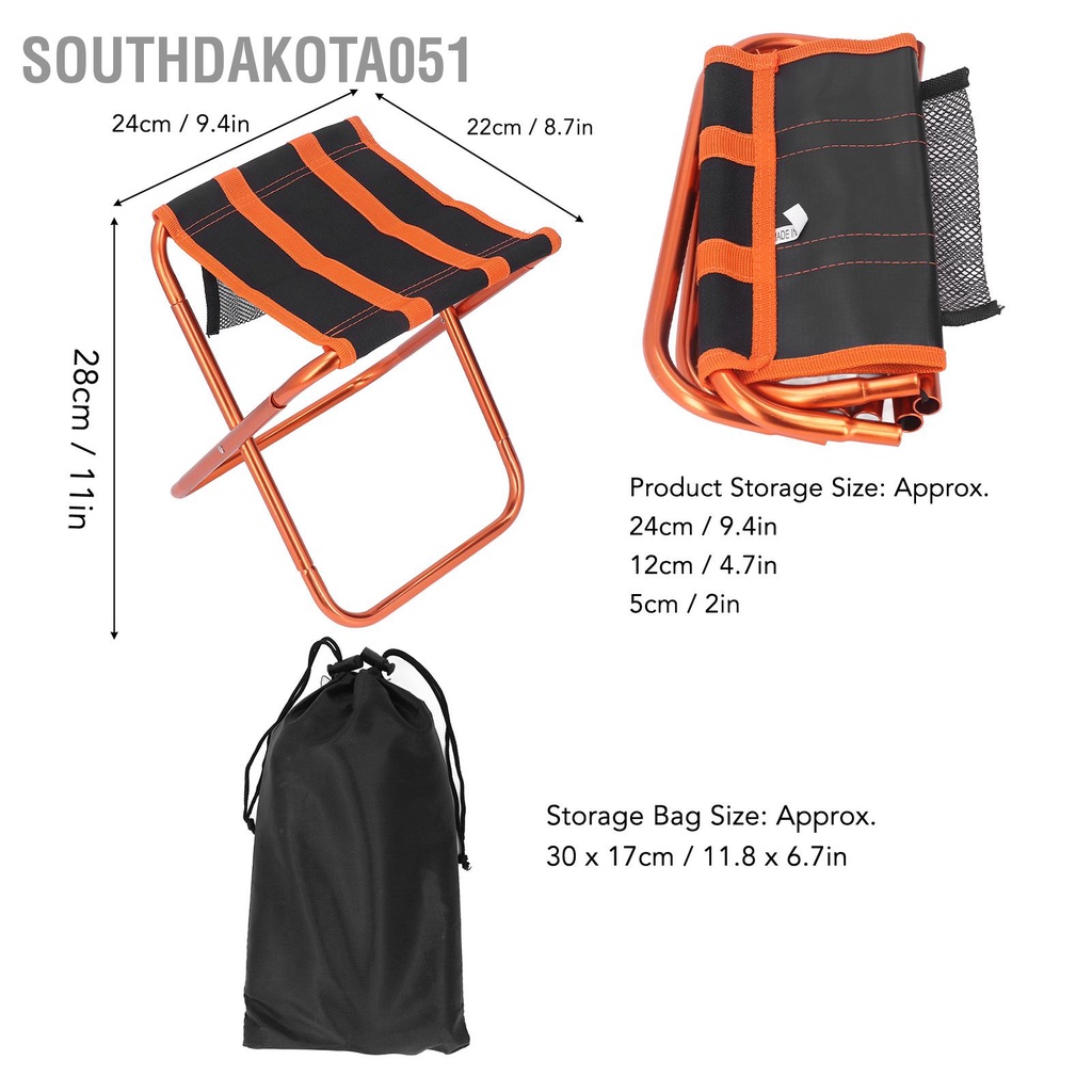 [Hàng Sẵn] Ghế gấp gọn mini di động Câu cá Cắm trại ngoài trời với Túi đựng Hợp kim nhôm 7075【Southdakota051】