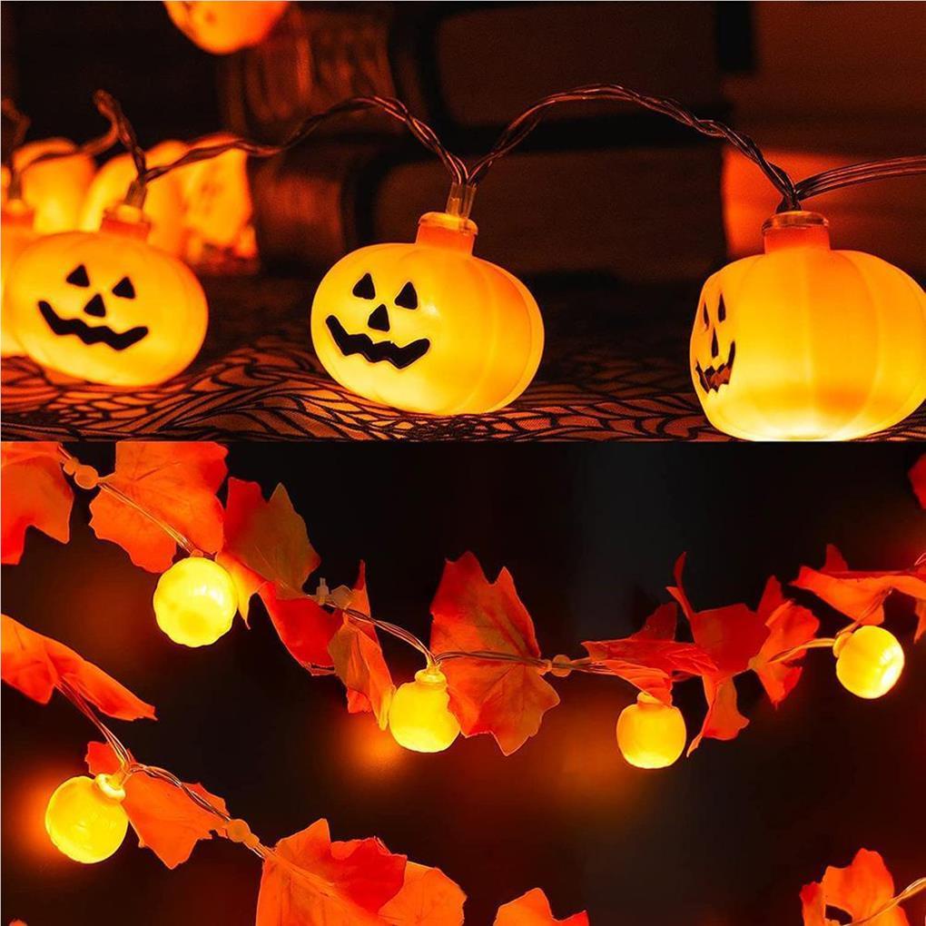 [doublelift Vn] Dây Đèn LED Hình Lá Phong Mùa Thu Kèm Quả Bí Ngô Trang Trí Lễ Tạ Ơn Mùa Halloween