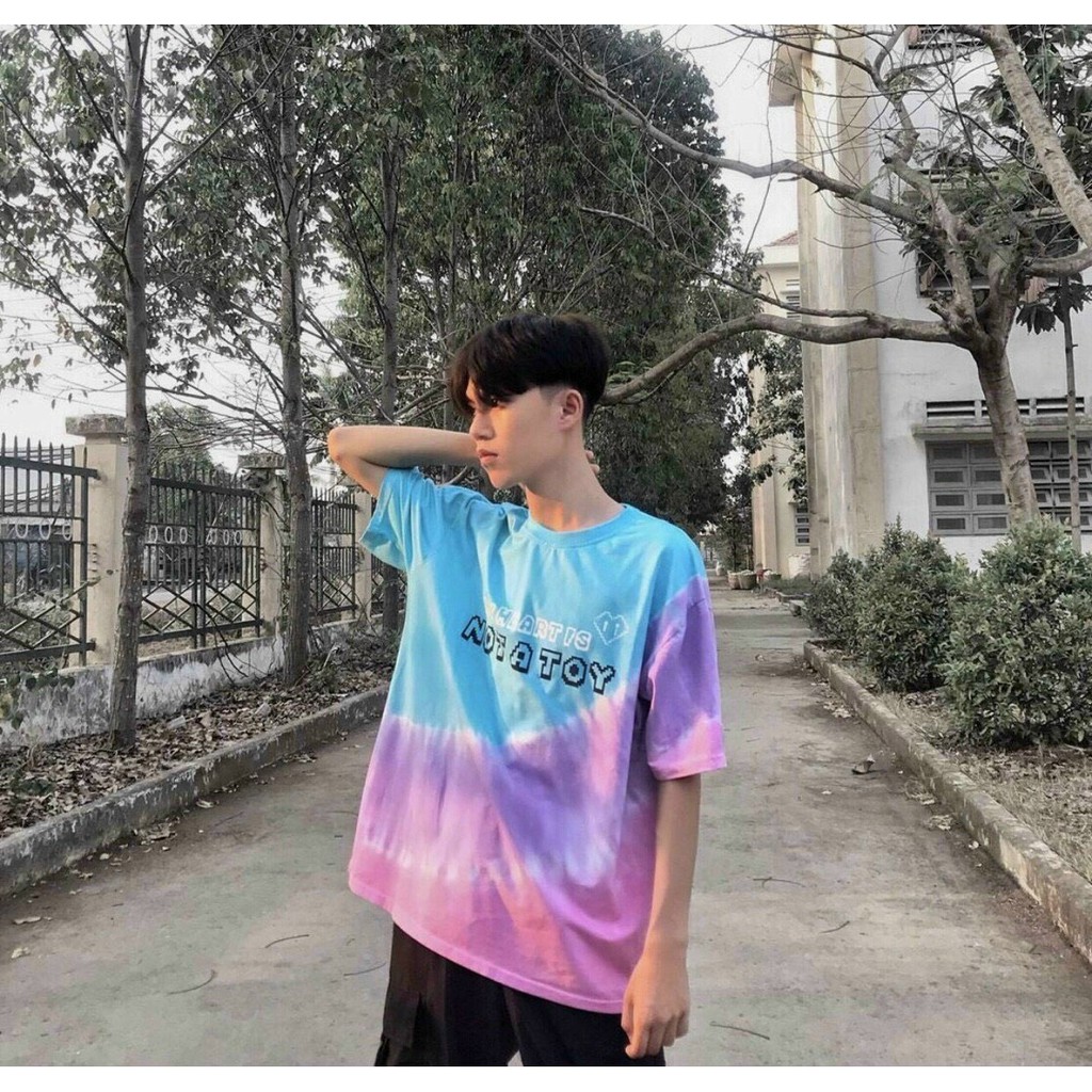 [FREE SHIP] Áo Thun Nam Nữ Loang Xanh Tím Hồng From Rộng Unisex Chất Mát ZUKABEO