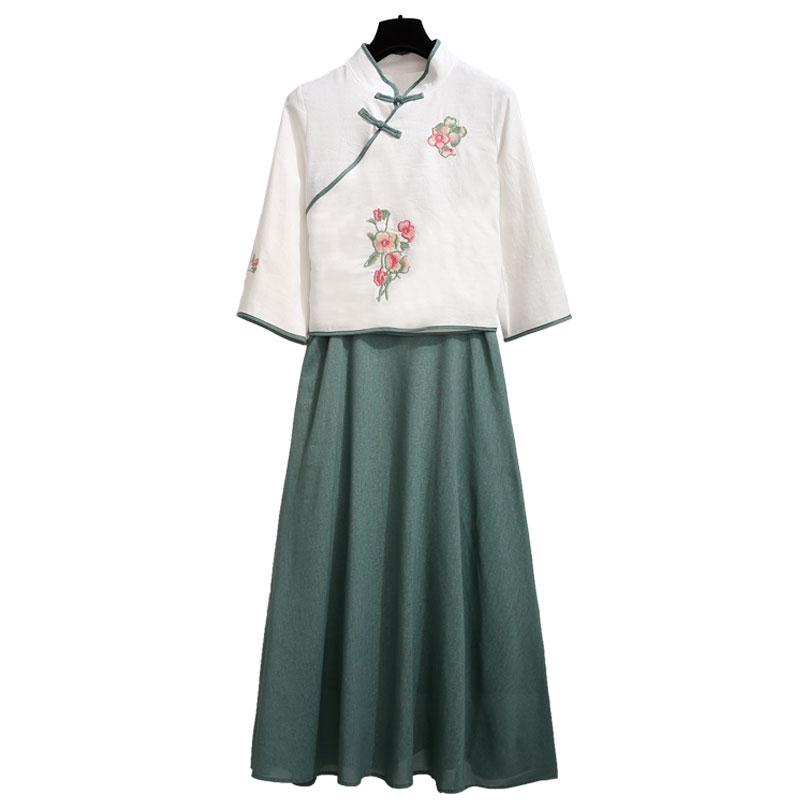 Hanfu female summer dress Chinese style students daily improvement ancient style cotton and linen jacket two-piece suit