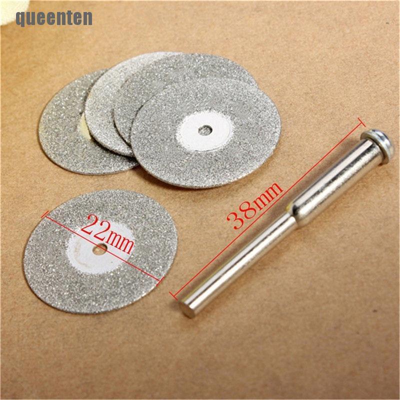 Set 5 mũi khoan cắt kim cương 22mm + 1 trục gắn Dremel