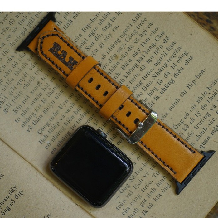 Dây apple watch da bê mềm vàng handmade bền chắc cực đẹp RAM Leather Classic 1989 - tặng khóa chốt và adapter