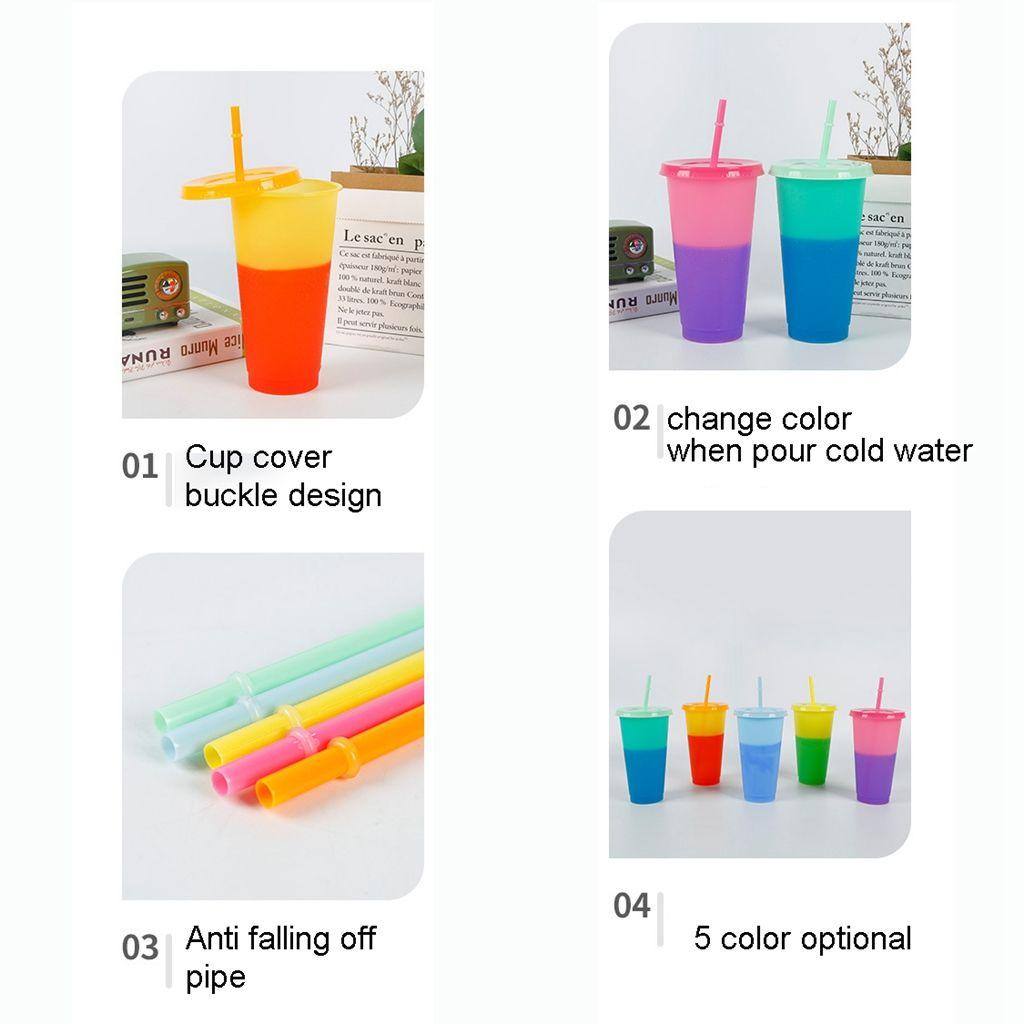 YIYU Cốc Uống Nước Bằng PP Có Thể Tái Sử Dụng Kèm Ống Hút Thay Đổi Màu Sắc