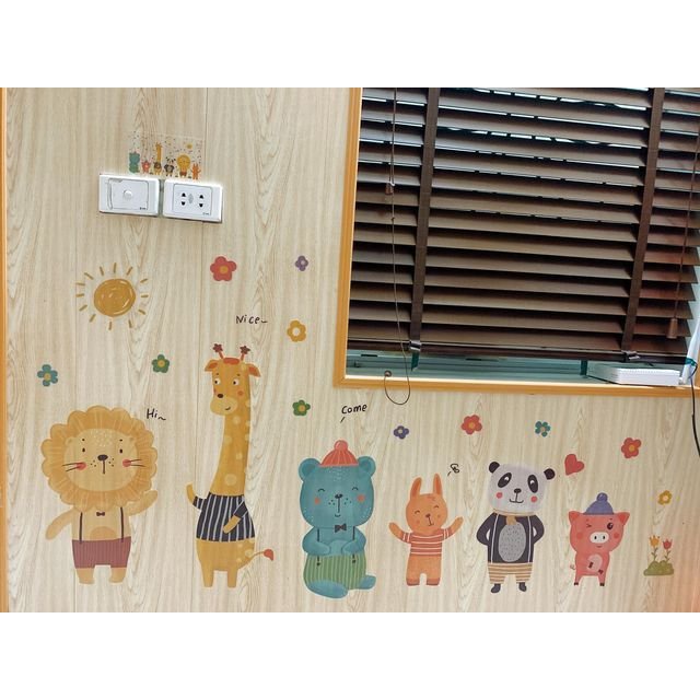 Tranh decal, decal dán tường, tủ quần áo cho bé các bạn thú xếp hàng đáng yêu TE31