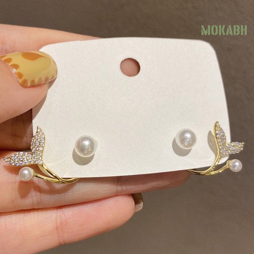 1 Đôi Bông Tai Xỏ Lỗ Hình Đuôi Cá Đính Ngọc Trai Nhân Tạo Mạ Điện Lâu Trôi Thời Trang