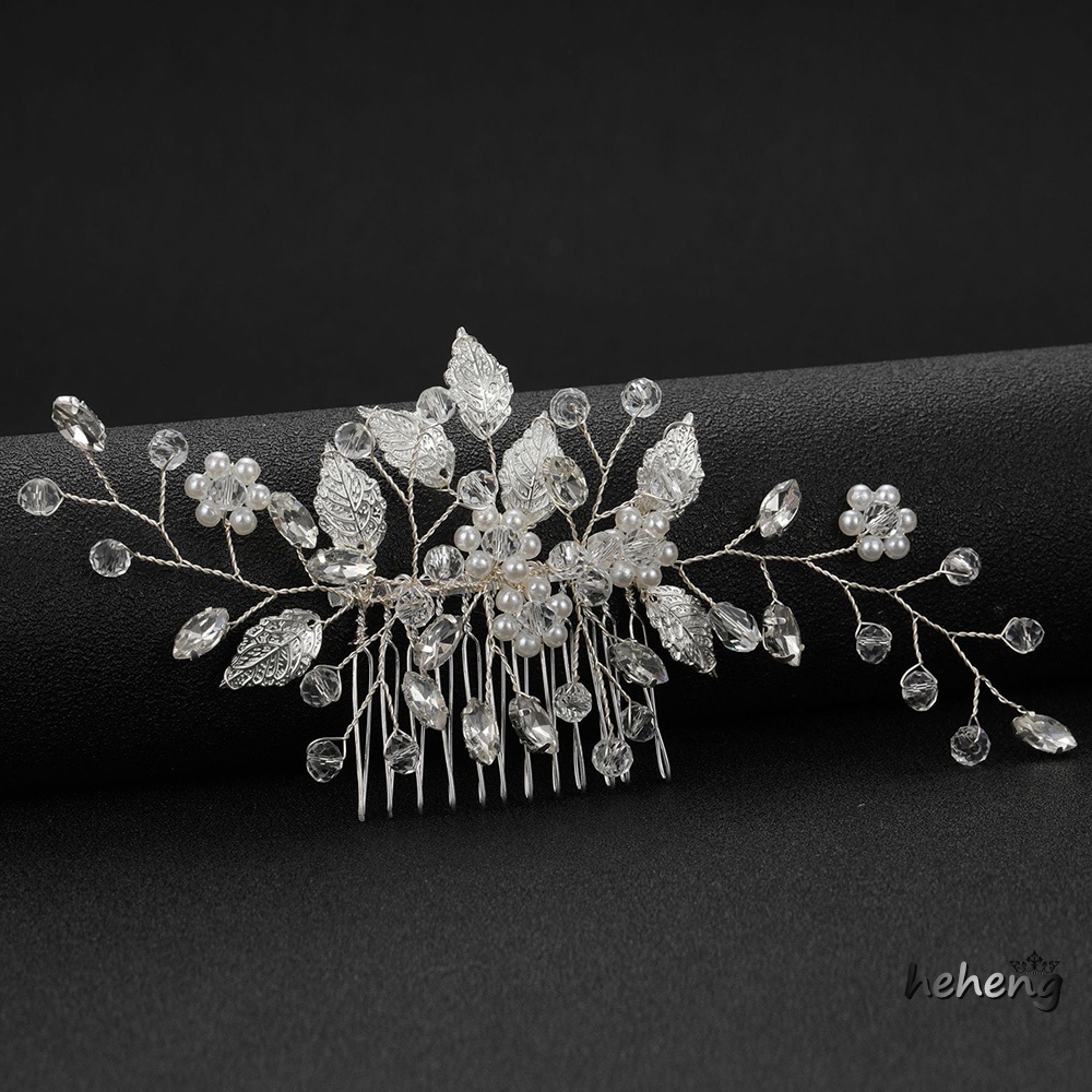 Lược Cài Tóc 12 Răng Đính Lá Và Ngọc Trai Giả Lấp Lánh Cho Phù Dâu / Đám Cưới