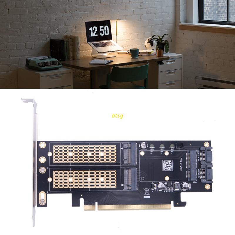 btsg 3 in 1 M.2 and mSATA SSD Adapter Card for M.2 NVME SSD to PCIE Adapter, mSATA to SATA Adapter with Aluminum Heat Sink for Windows, Mac & Linux OS