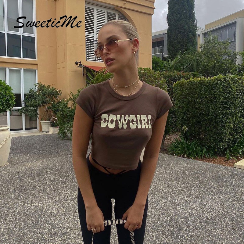 Áo thun cổ tròn tay ngắn in chữ thời trang cho nữ