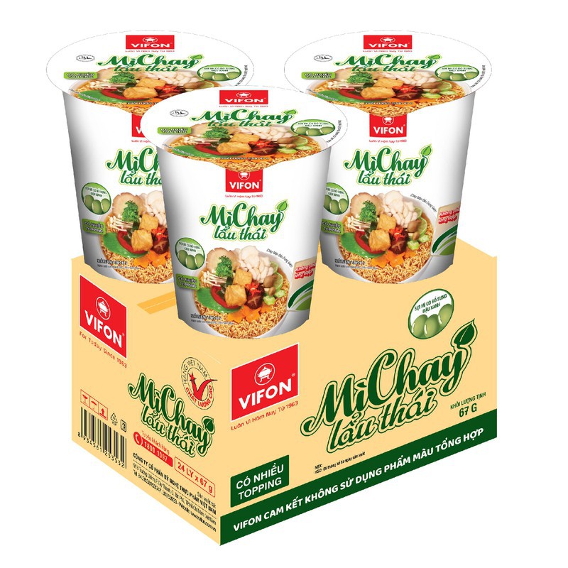 Thùng 24 Ly Mì Topping Lẩu Thái Chay VIFON 60g/Ly