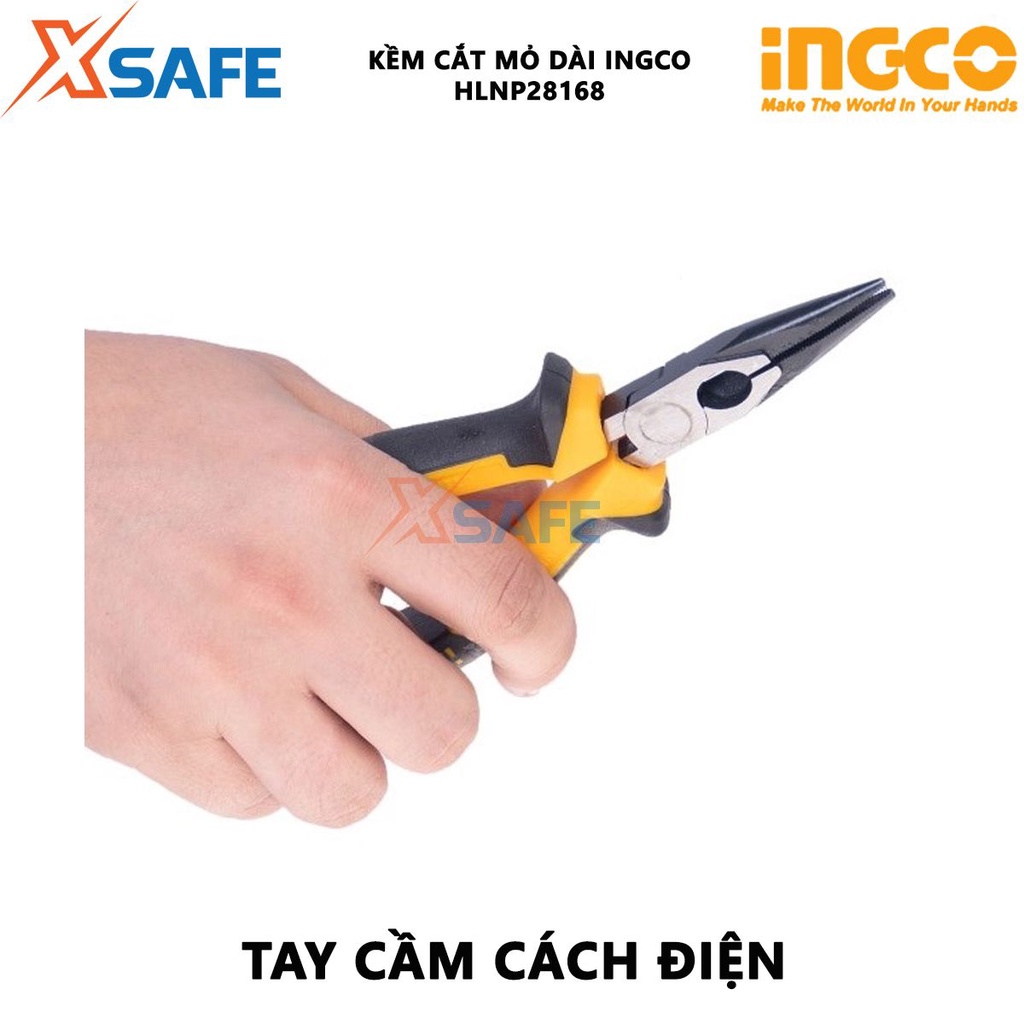 Kìm mũi nhọn mỏ dài INGCO HLNP28168 Kềm bấm kích thước 6 inch, chất liệu thép CR-V, đen bóng, tay cầm hai mài - [XSAFE]