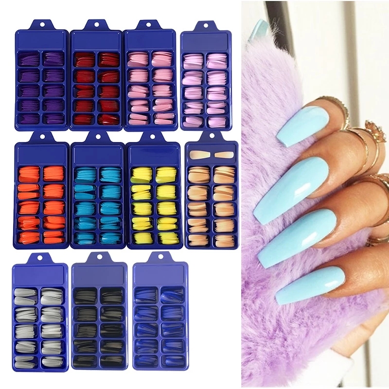 [Hàng mới về] Hộp 100 móng tay giả cao cấp với 10 cỡ thiết kế dáng dài phong cách nghệ thuật hợp thời trang