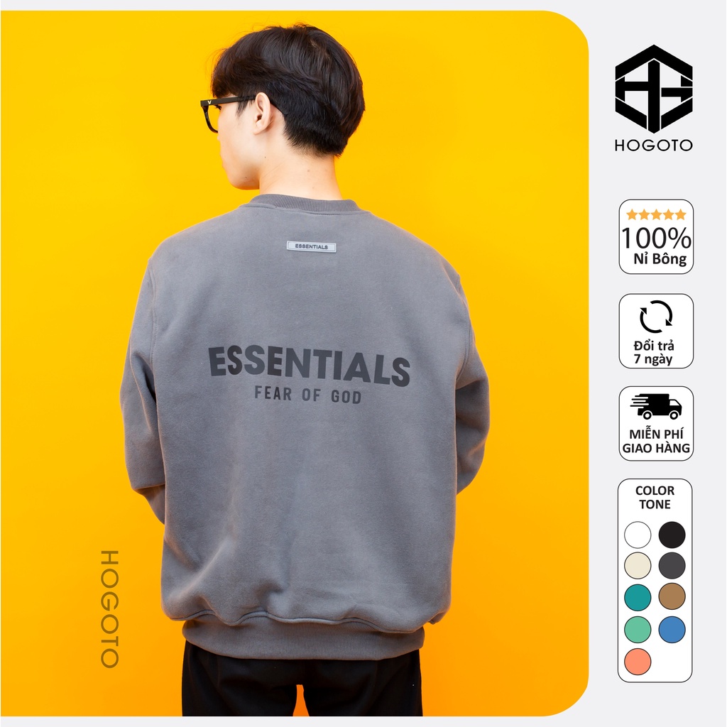 Áo nỉ sweater ESSENTIALS 2021 Cao su nổi , áo nỉ bông cotton unisex nam nữ | BigBuy360 - bigbuy360.vn