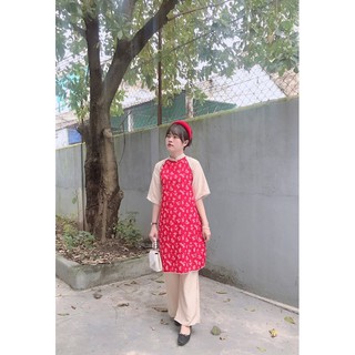 Áo dài cách tân hoa đỏ