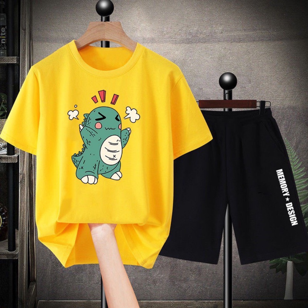 Bộ đồ nam mùa hè bộ thể thao nam vải thun lạnh co giãn cực chất hình khủng long cool ngầu