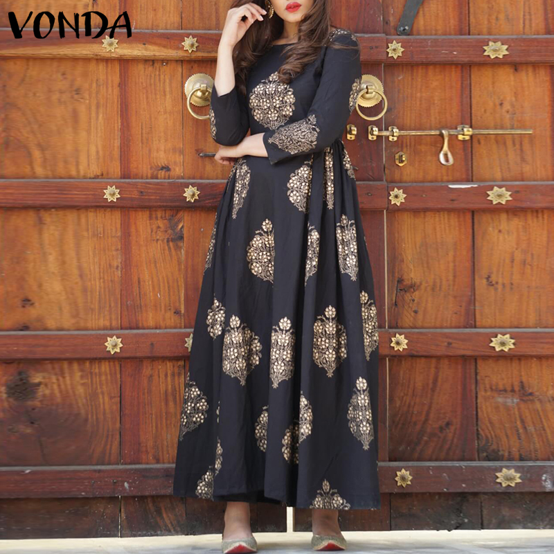 Đầm Maxi Vonda Tay Lửng In Hoa Phong Cách Vintage Cho Nữ