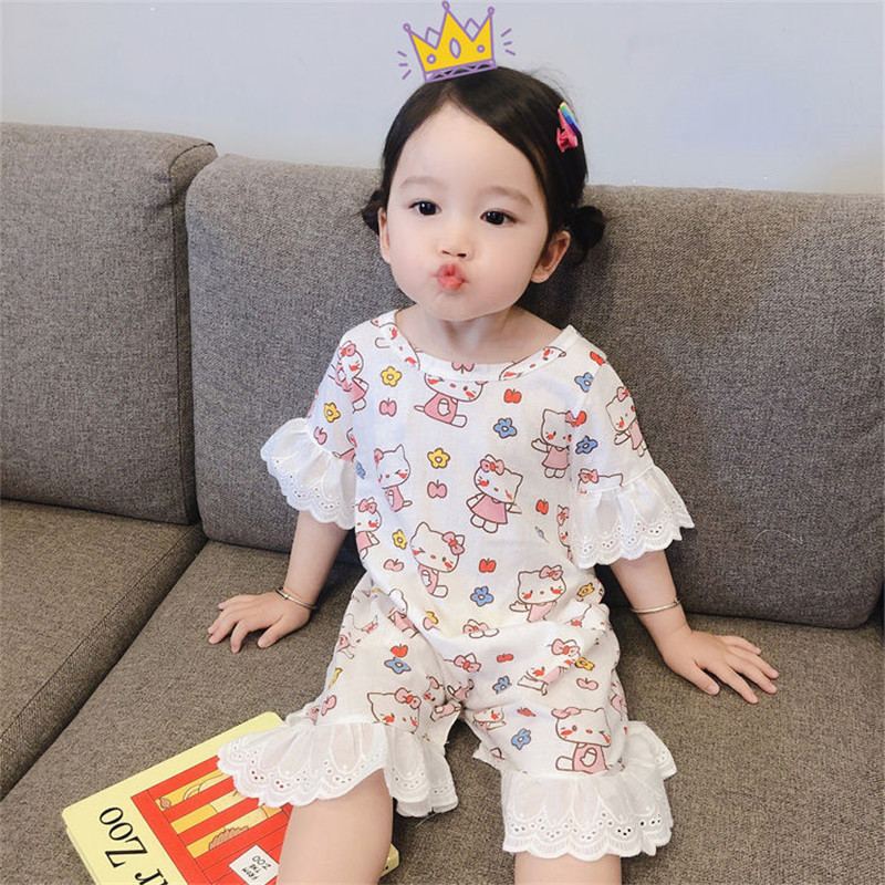 đồ ngủ In Hình Dễ Thương Cho Bé Gái/Girl Princess housewear / baby cute cotton lace pajamas