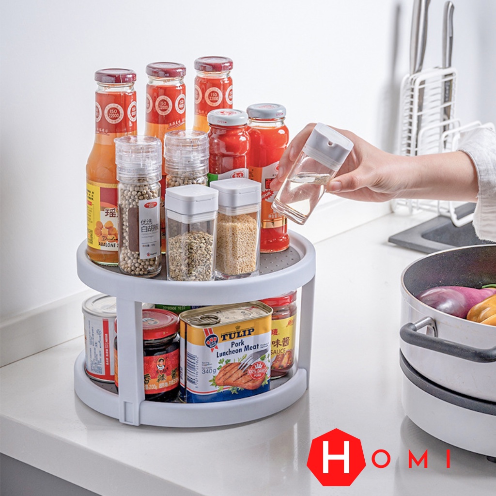 Kệ đựng gia vị 2 Tầng [LOẠI 1], Khay Xoay 360 Tiết Kiệm Không Gian, Khay Đựng Mỹ Phẩm, Hũ Gia Vị, Lọ Gia Vị - Dhomi