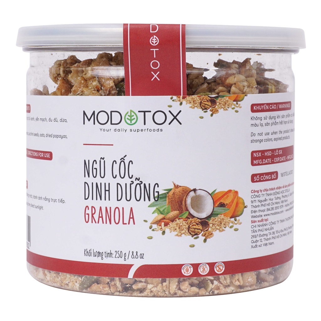 Granola Siêu Hạt &amp; Quả MODOTOX 250gr, Ngũ Cốc Giảm Cân Tự Nhiên, Ăn Kiêng Healthy