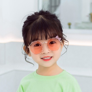 MamTh- Cô gái thời trang nơ đeo kính râm Kim loại cô gái polygon trẻ em thủy tinh PAPAYA